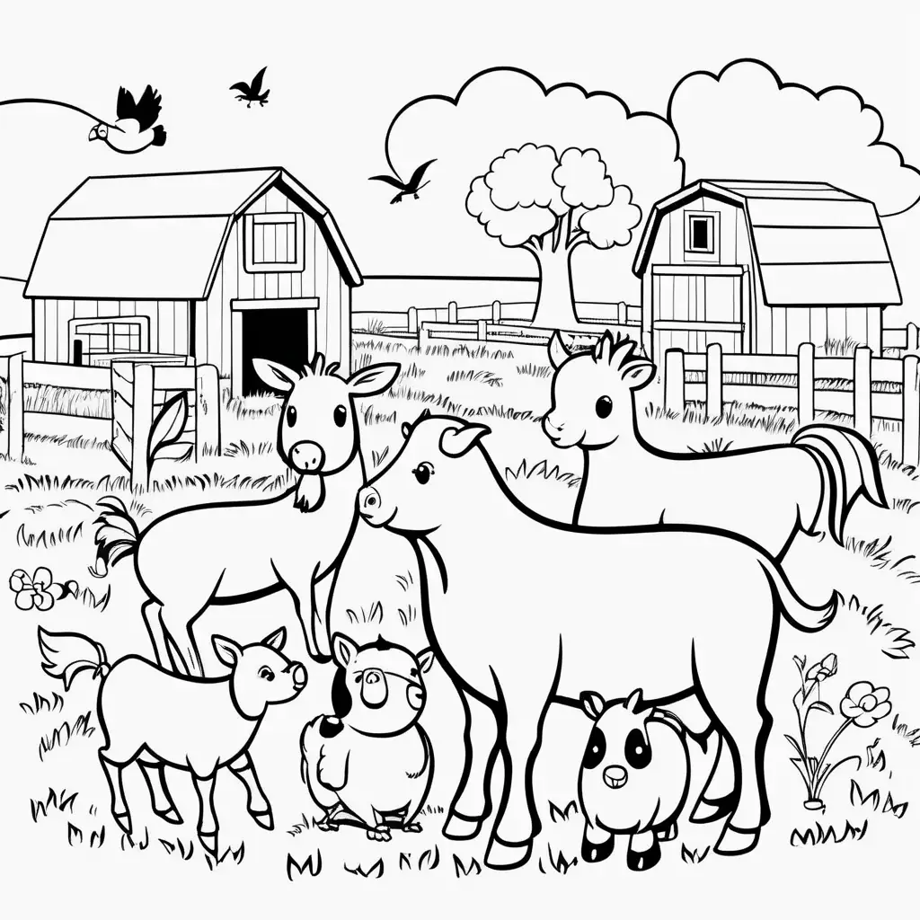 Farm Animals Coloring Pages Simple Black Line Drawings for Kids