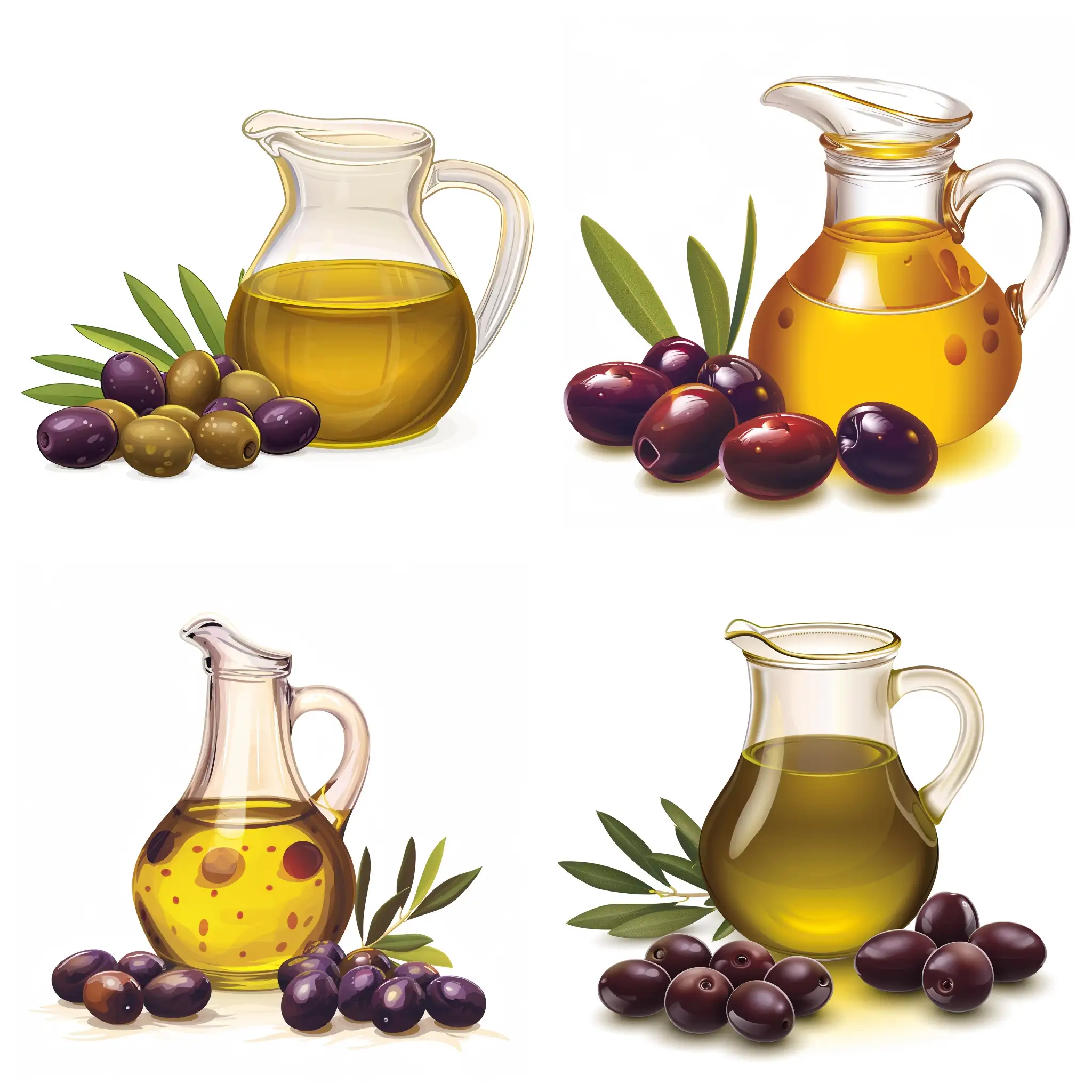 a beautiful jug of olive oil, next to several olives, in vector style