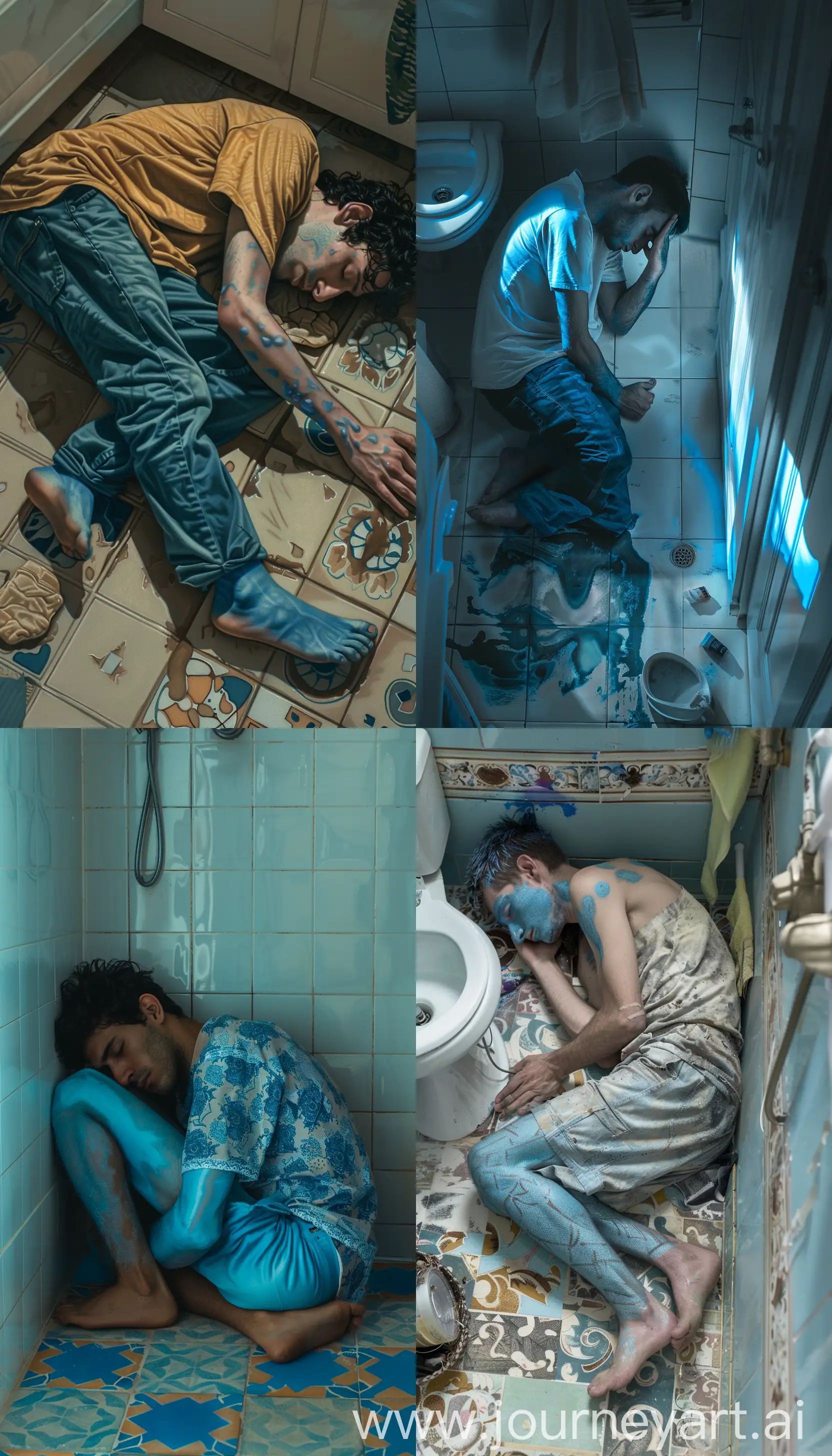 Peaceful-Slumber-Man-Resting-on-Bathroom-Floor-with-Blue-Glow
