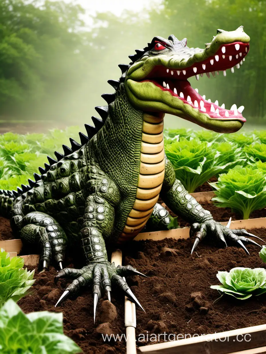 Cunning-Crocodile-Tends-to-Lush-Vegetable-Garden-with-Caiman-Companion