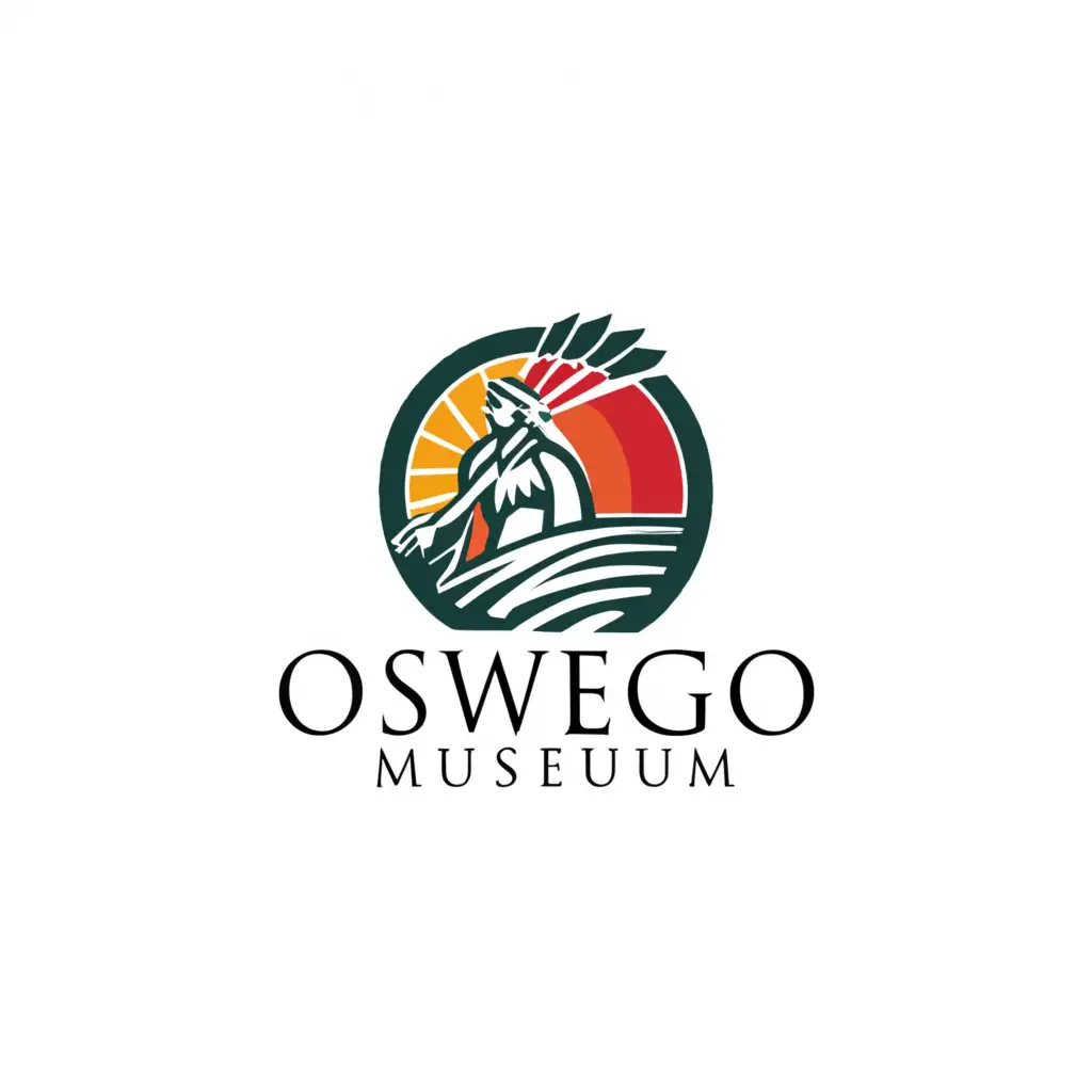 a logo design,with the text "Oswego Historical Museum", main symbol:Osage Indian, cliff, river,Moderate,be used in Nonprofit industry,clear background