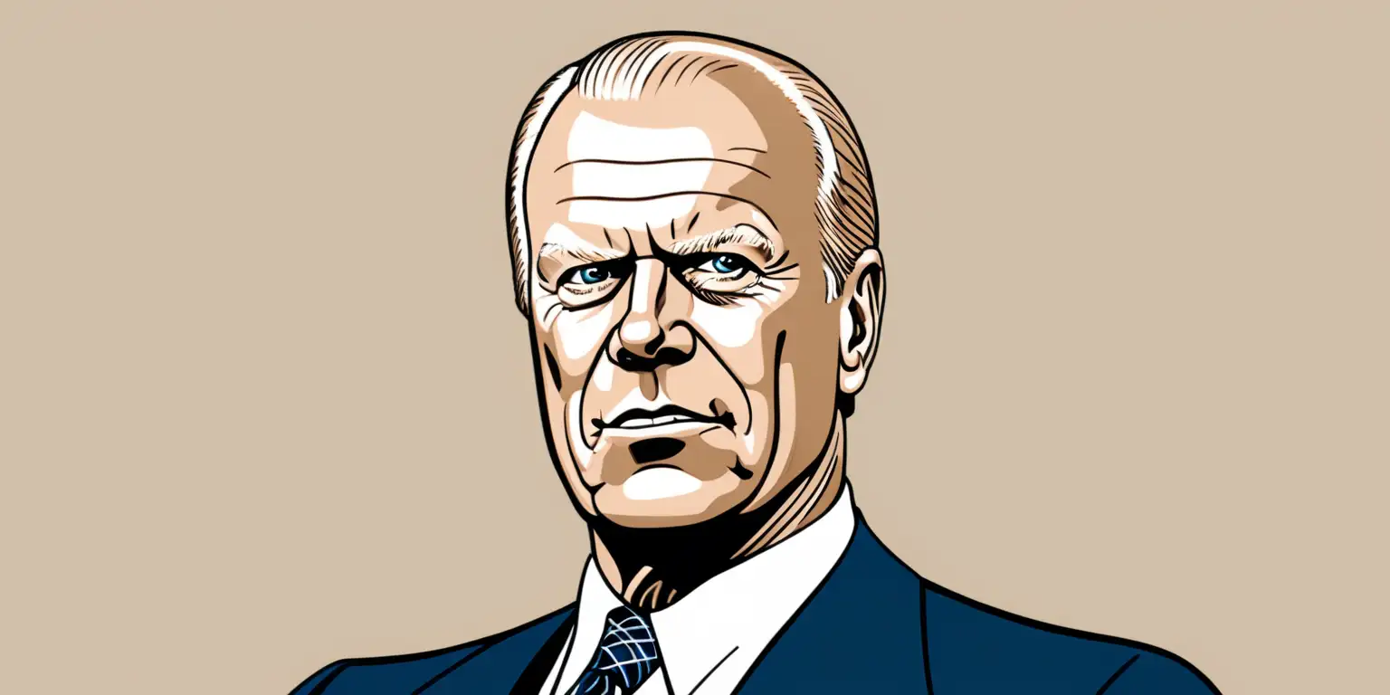 cartoon of Gerald Ford on a solid background