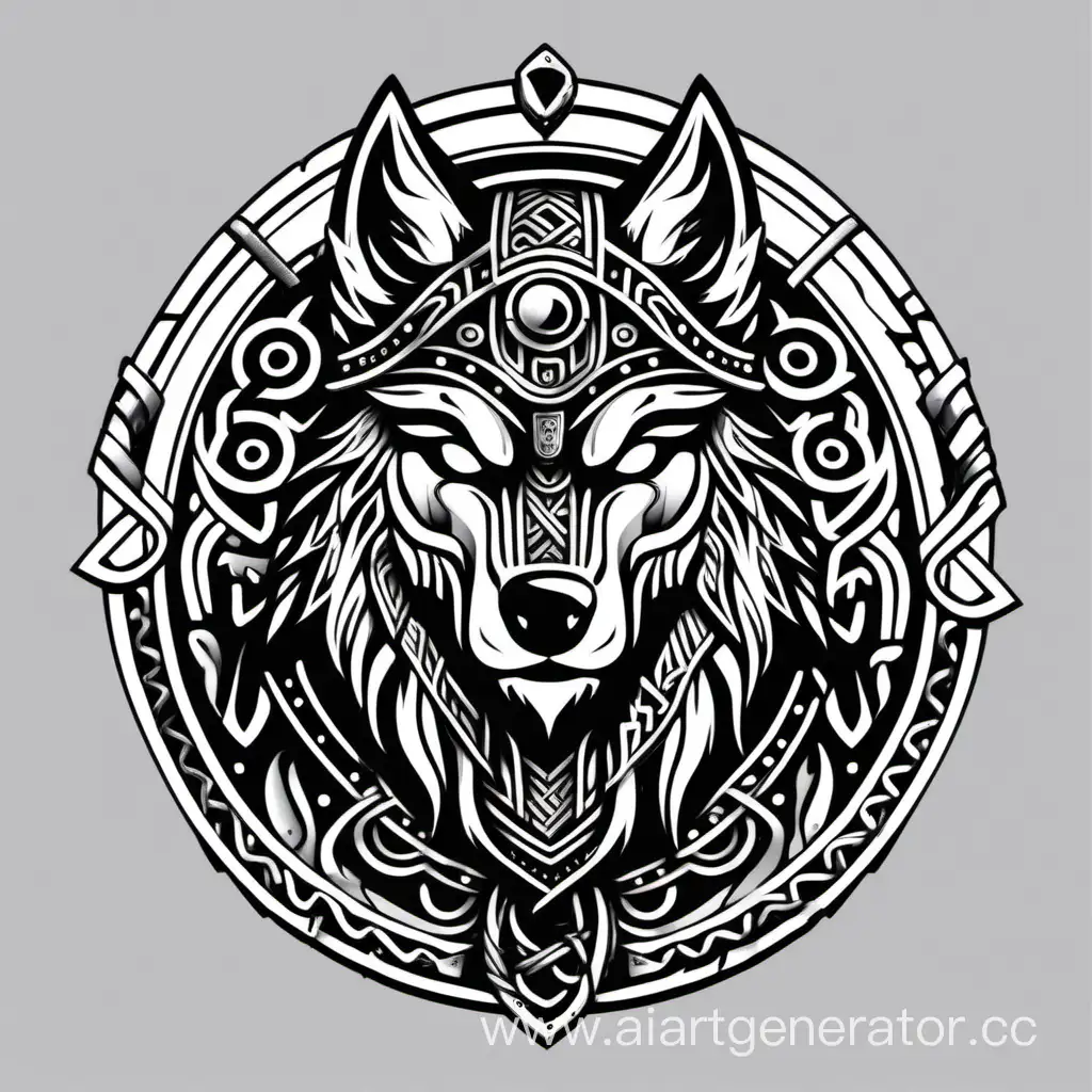 head of a humanoid wolf, Scandinavian and Viking style, emblem