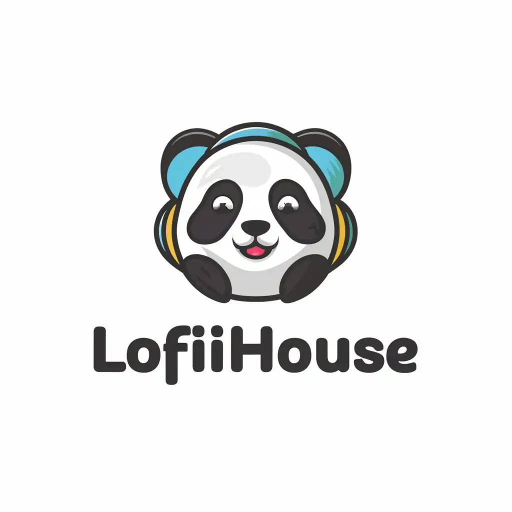 logo, Panda who is relaxed and should have headphones in her ears, with the text "Lofi House", typography