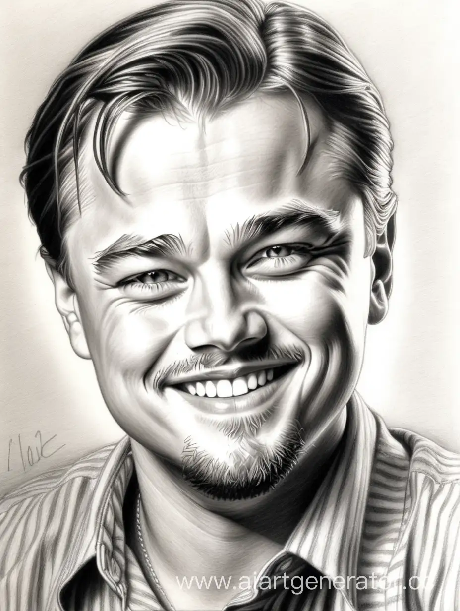 Dessiner au crayon le visage de Leonardo DiCaprio, gros sourire 