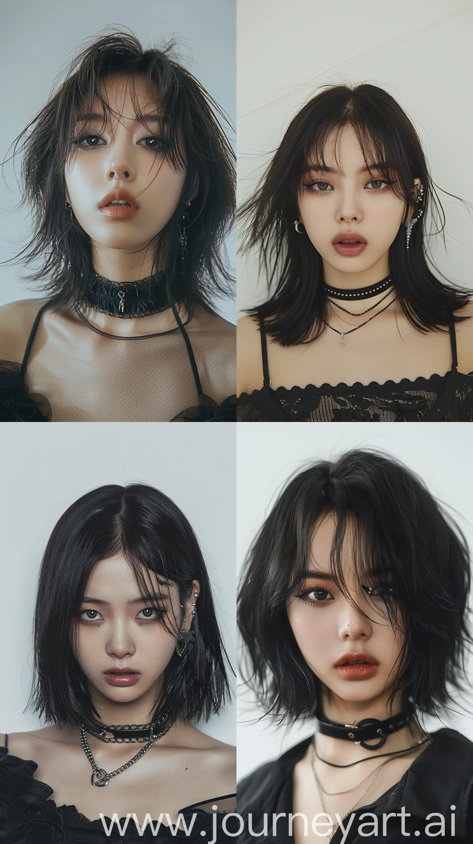 Blackpinks-Jennie-Inspired-Portrait-with-Medium-Wolfcut-Hair-and-Grunge-Aesthetic-Makeup-on-White-Background