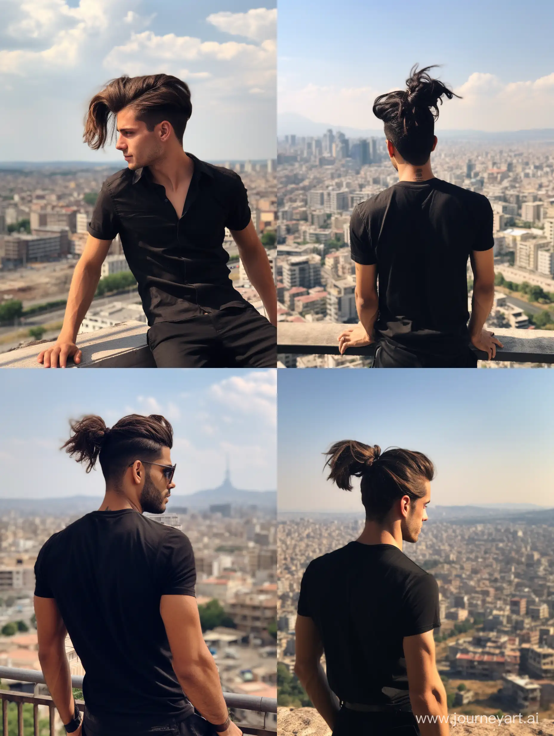 Young-Man-Styling-Hair-with-Ankara-Cityscape