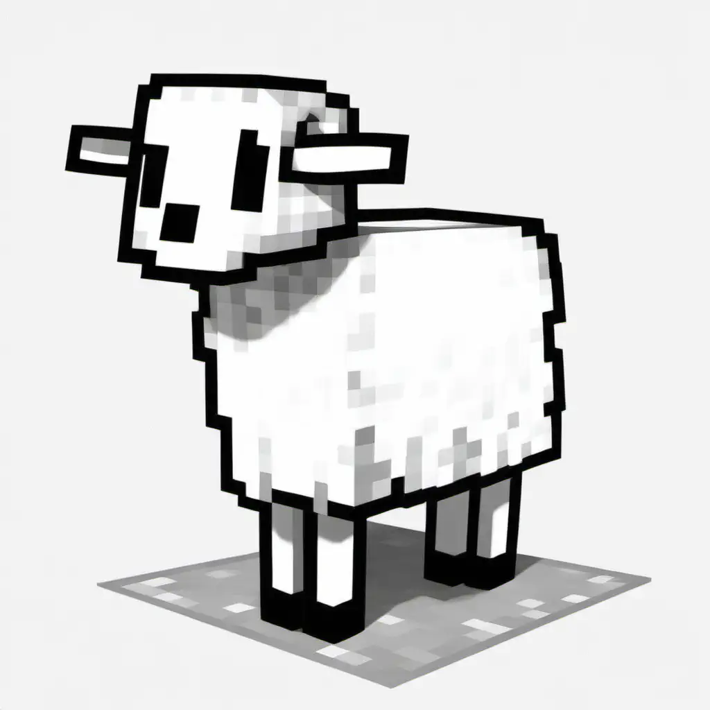 Simple Black and White Minecraft Sheep Drawing