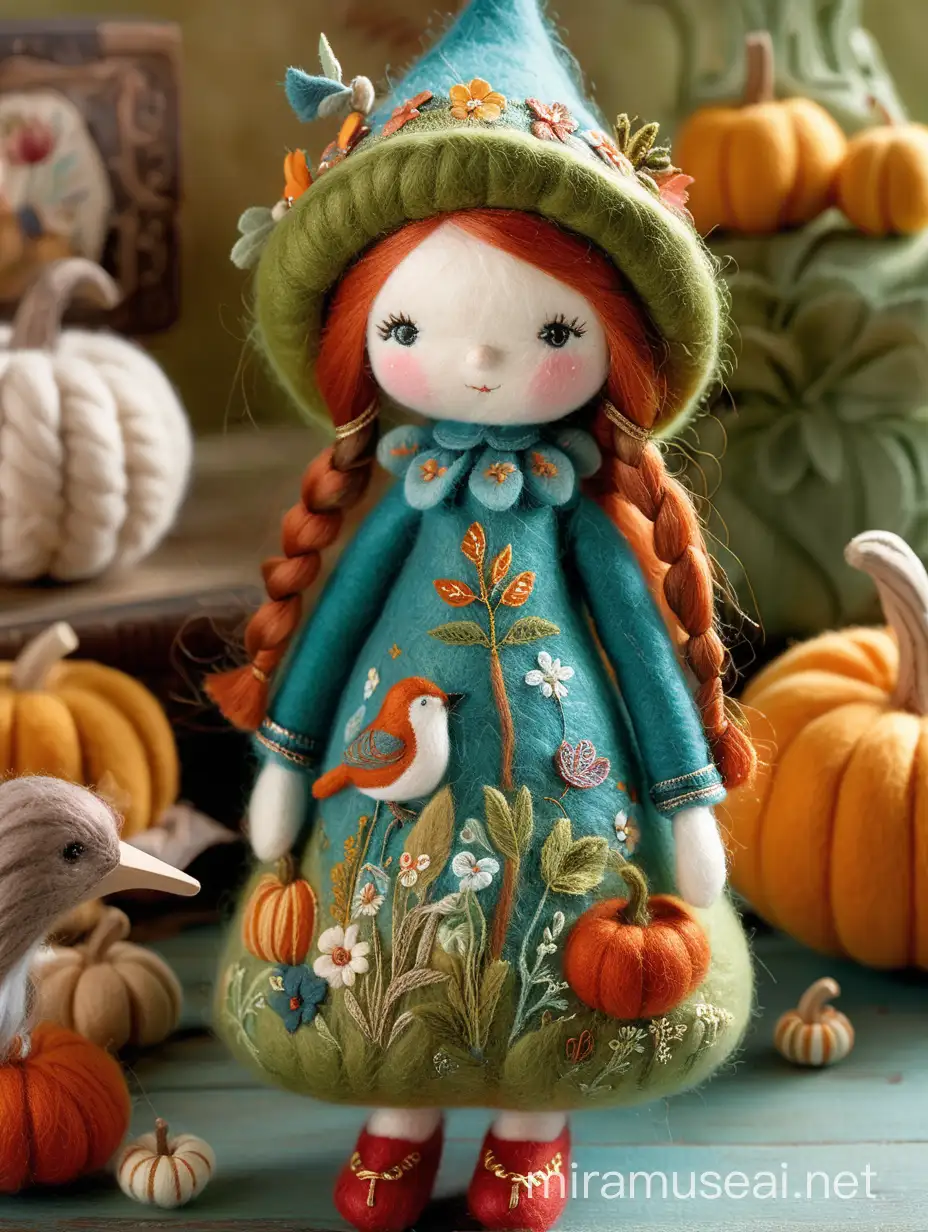 Charming Fairy Wool Felted Herbal Witch Doll in PIP STUDIO Style