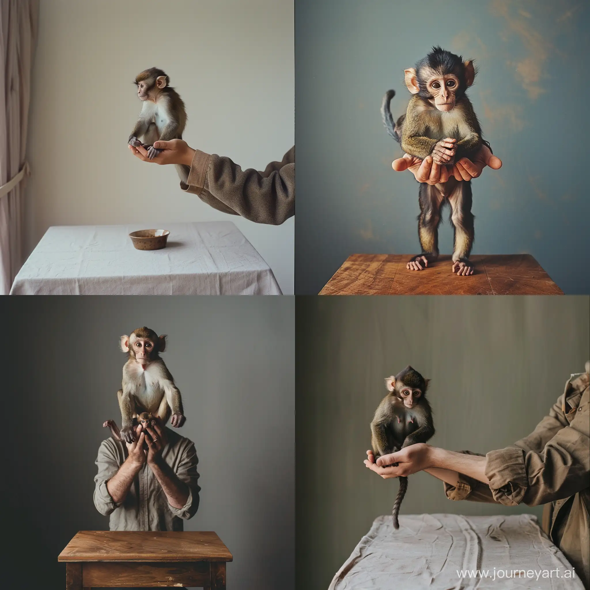 Playful-Interaction-Person-Holding-Monkey-on-Table