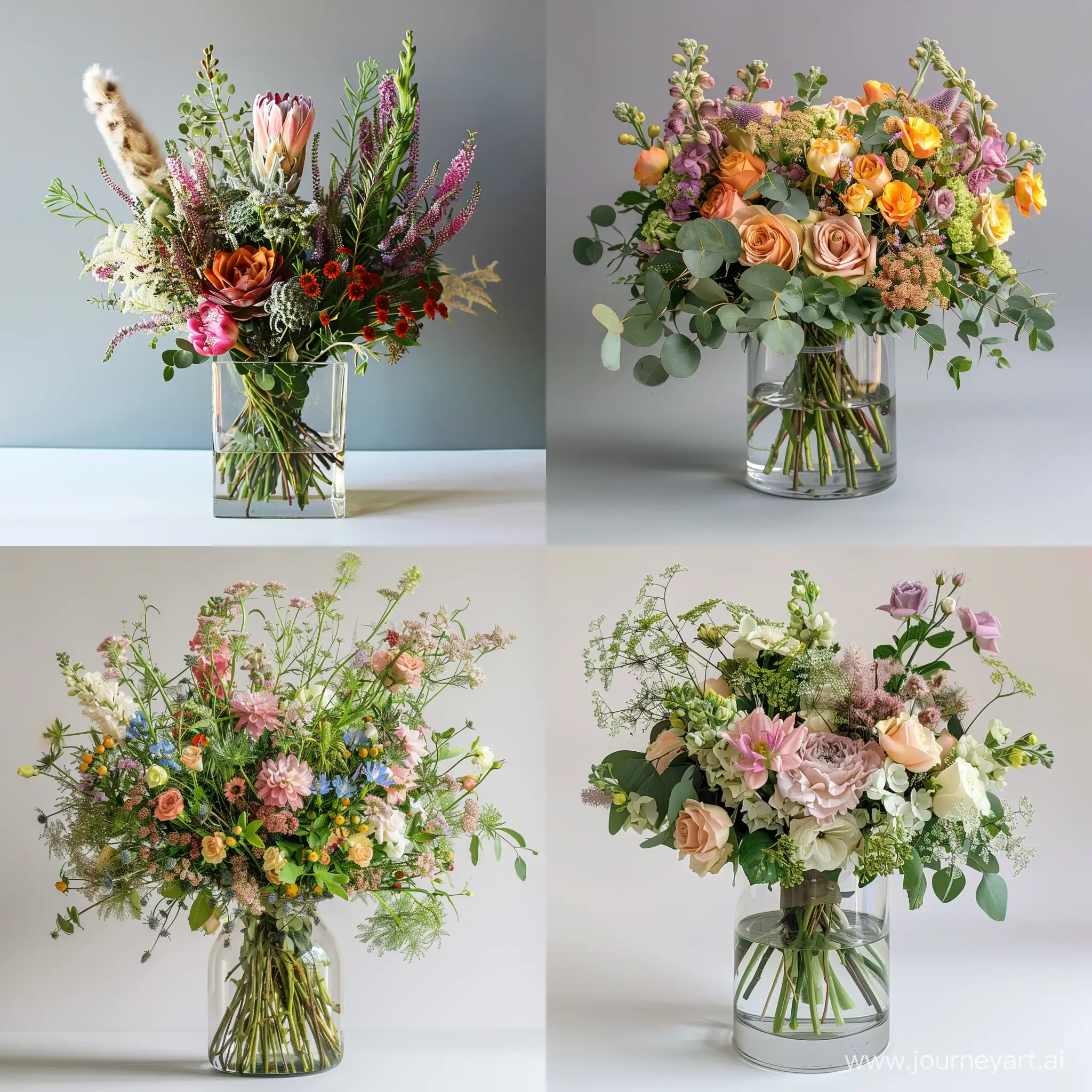 Vibrant-Bouquet-in-a-Transparent-Glass-Vase-Exquisite-Floral-Arrangement