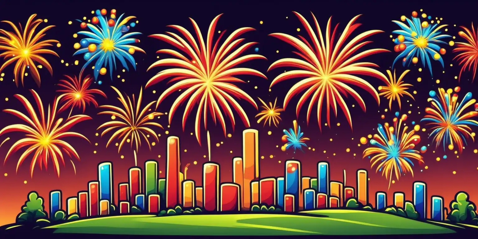 Vibrant Cartoon Fireworks Display for Festive Celebrations