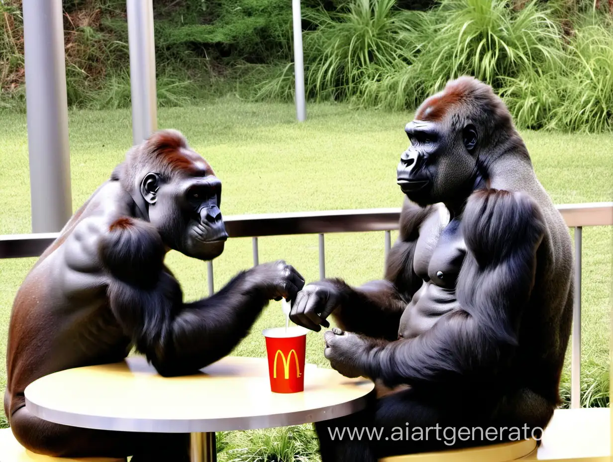 2 гориллы обедают в Macdonalds