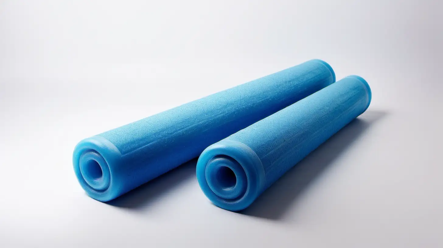 Vibrant Blue Pool Noodles on Clean White Background