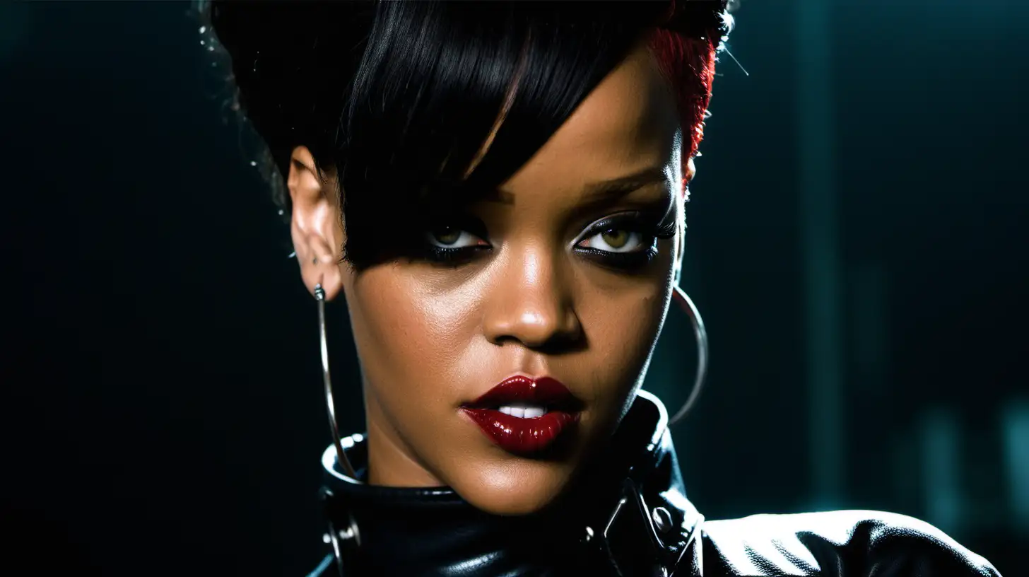 Rihannas HyperDetailed Sin City CloseUp with Sexy Leather Outfit