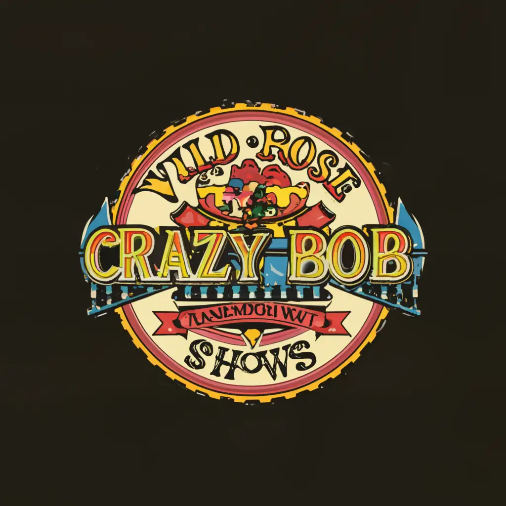 a logo design,with the text "carnival-themed sticker for "Wild Rose Shows" and "CRAZY BOB"  for employees to show proudly", main symbol:AMUSEMENT RIDES,Moderate,be used in Entertainment industry,clear background