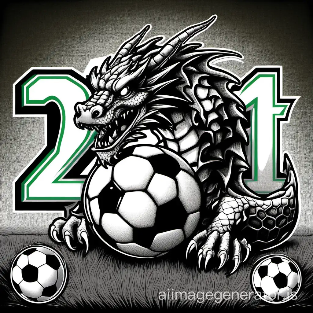 Dynamic-Dragon-Playing-Soccer-with-Ball-Number-21-on-Black-Background