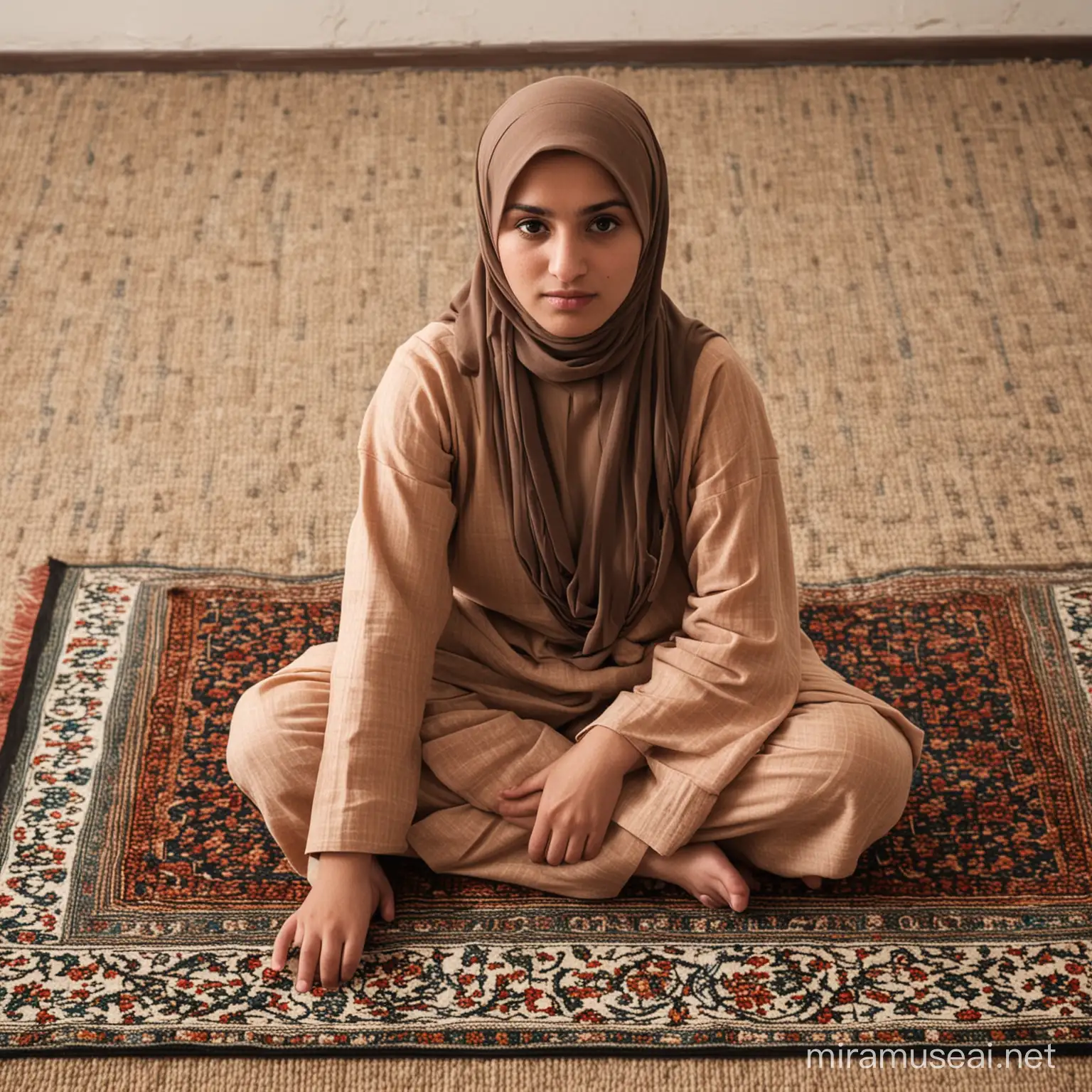 Oria Muslim Sitting on a Mat in Traditional Attire
