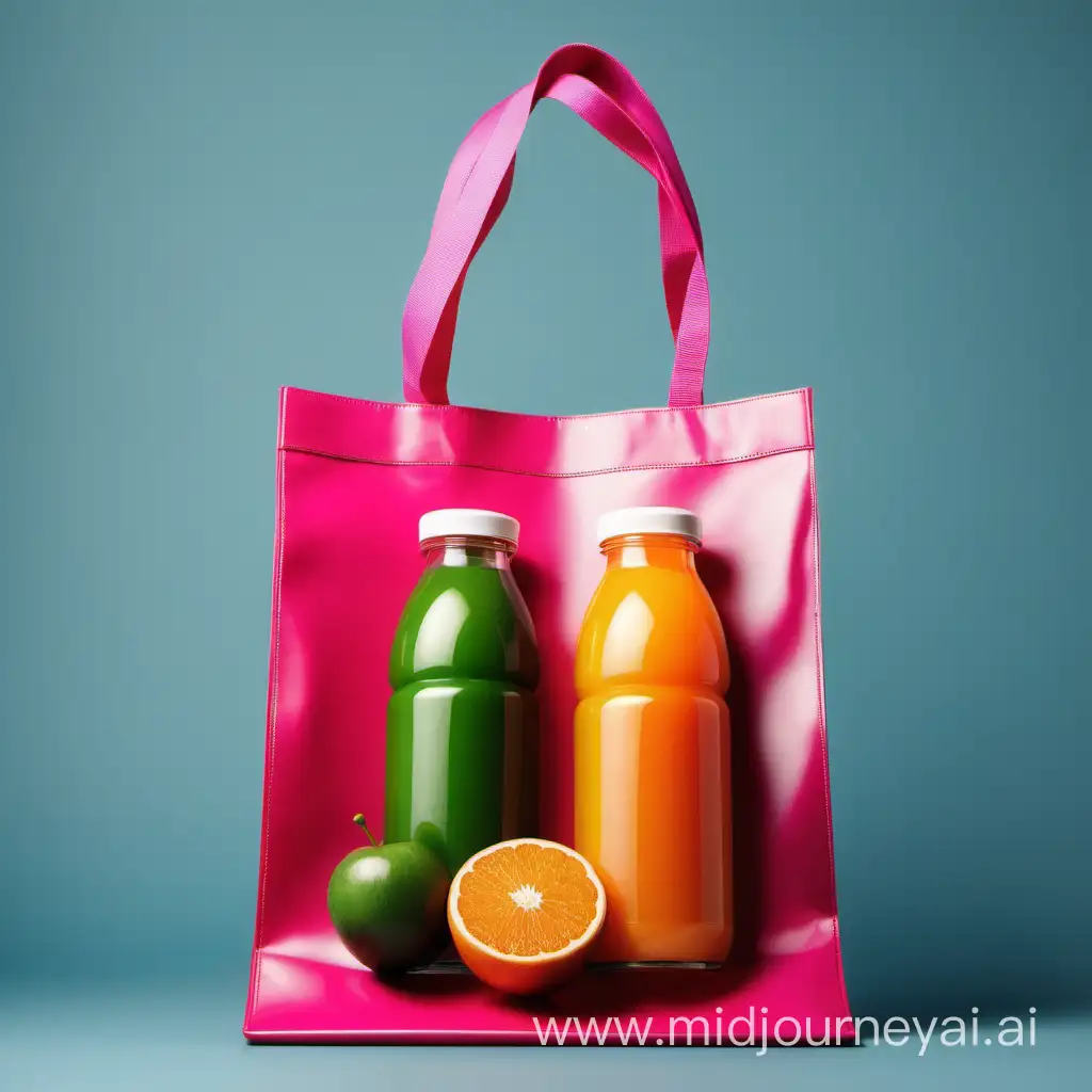 a colorful bag, with 2 bottles of MOST juice 