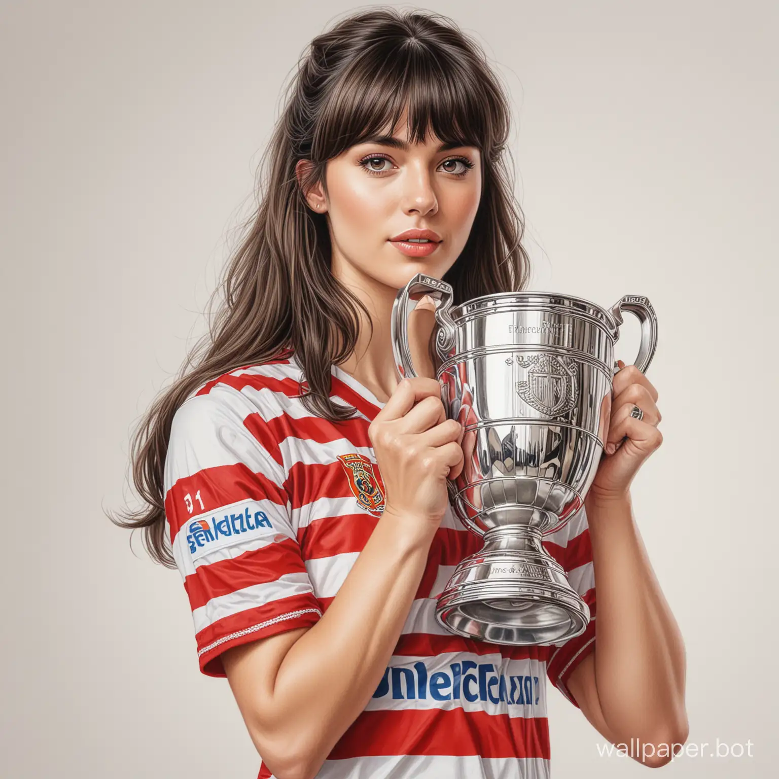 Realistic-Drawing-of-Stefania-25YearOld-with-Dark-Hair-Wearing-Red-and-White-Striped-Soccer-Uniform-Holding-Champions-Cup