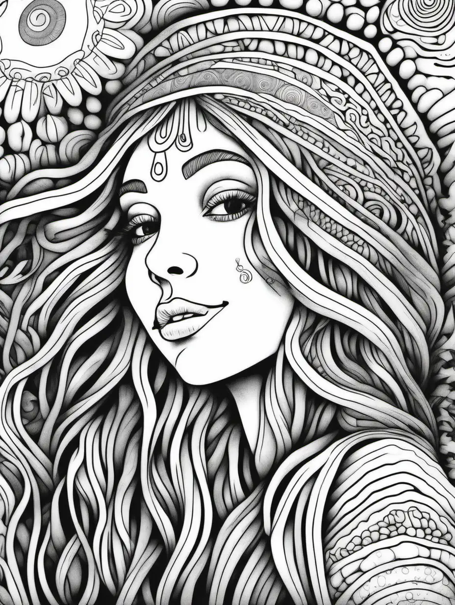 Hippy Girl Climbing Simple Black and White Coloring Book Page