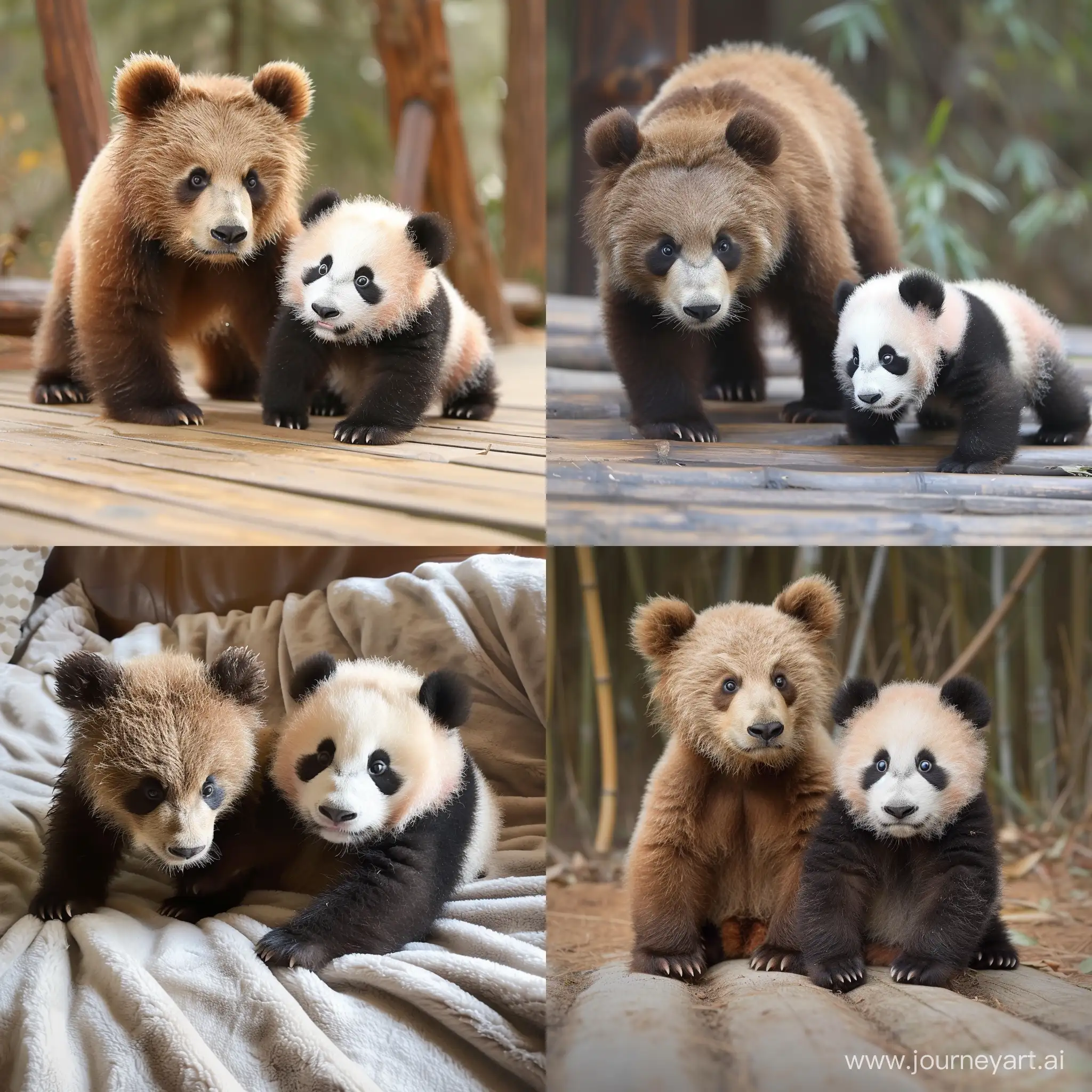 Adorable-Mix-of-Brown-Bear-and-Panda-Cub-Playfully-Interacting
