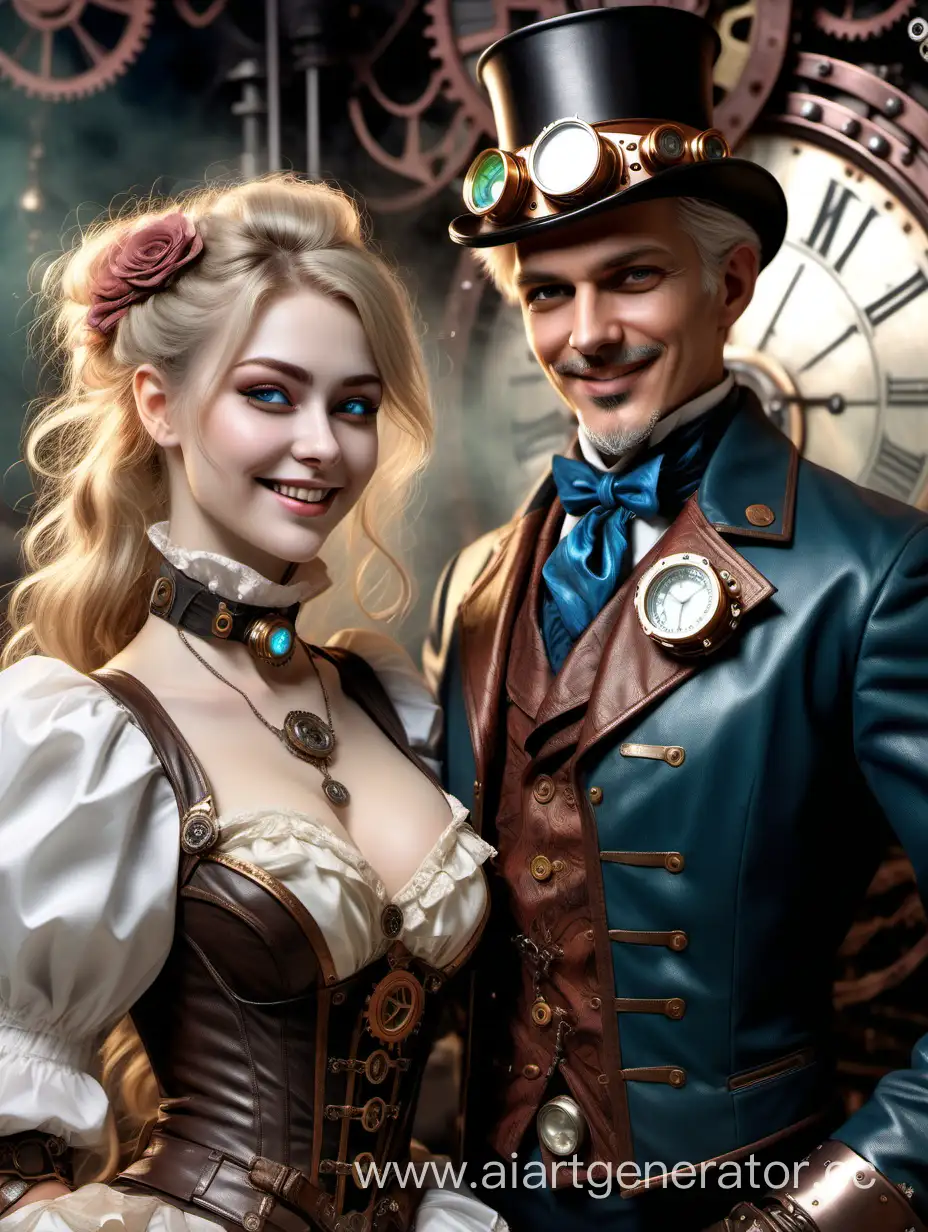 Steampunk-Couple-in-Exquisite-Attire-Hyperrealistic-MotherofPearl-Elegance