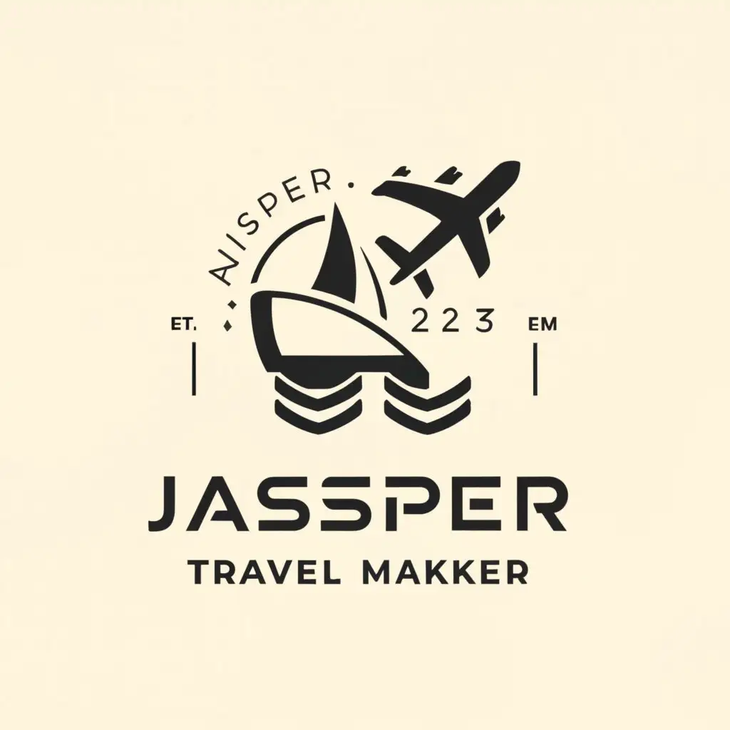 a logo design,with the text 'JASPER TRAVEL MAKER', main symbol:PLANE AND BOAT,Moderate,be used in Travel industry,clear background