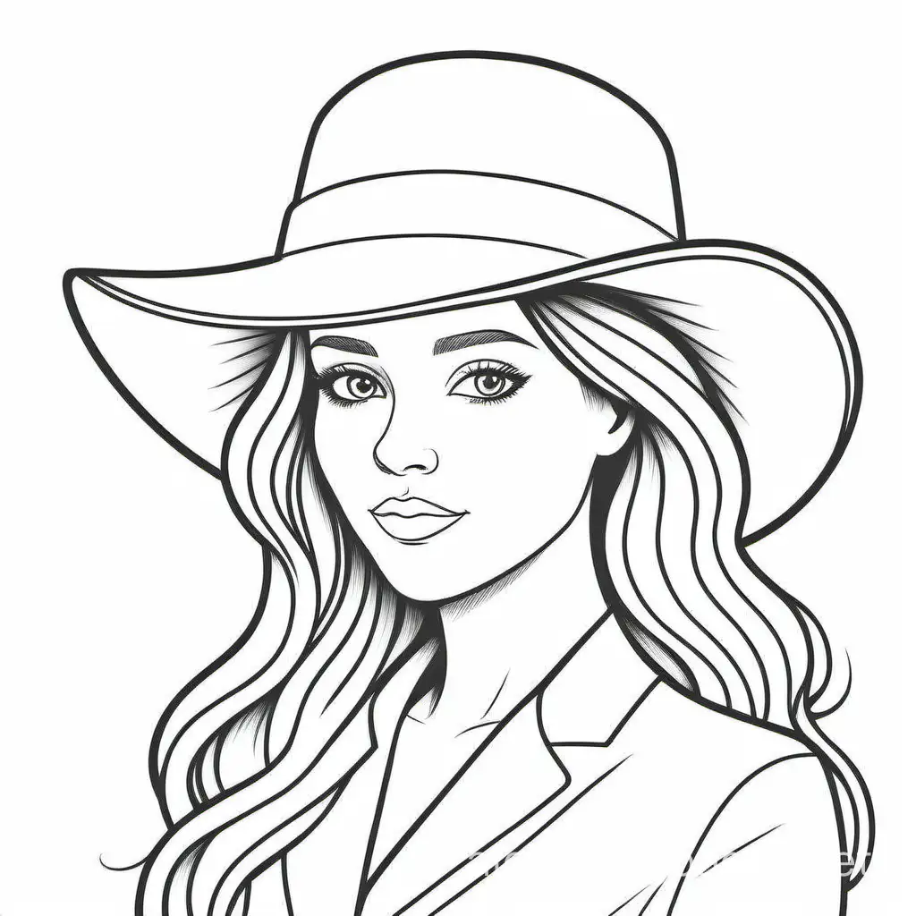 dame   met  hoed, Coloring Page, black and white, line art, white background, Simplicity, Ample White Space. The background of the coloring page is plain white to make it easy for young children to color within the lines. The outlines of all the subjects are easy to distinguish, making it simple for kids to color without too much difficulty