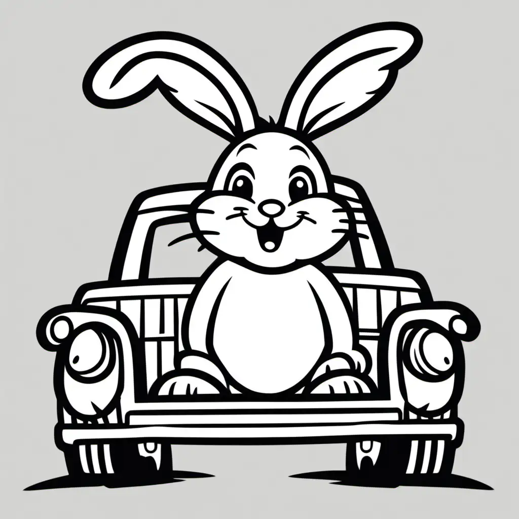 Easter Bunny Riding on the Back of a Truck with Bold Outline