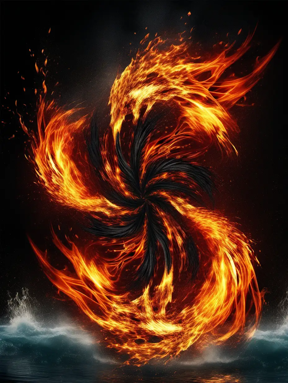 wind, water and fire on a black background with effects that show force, propel