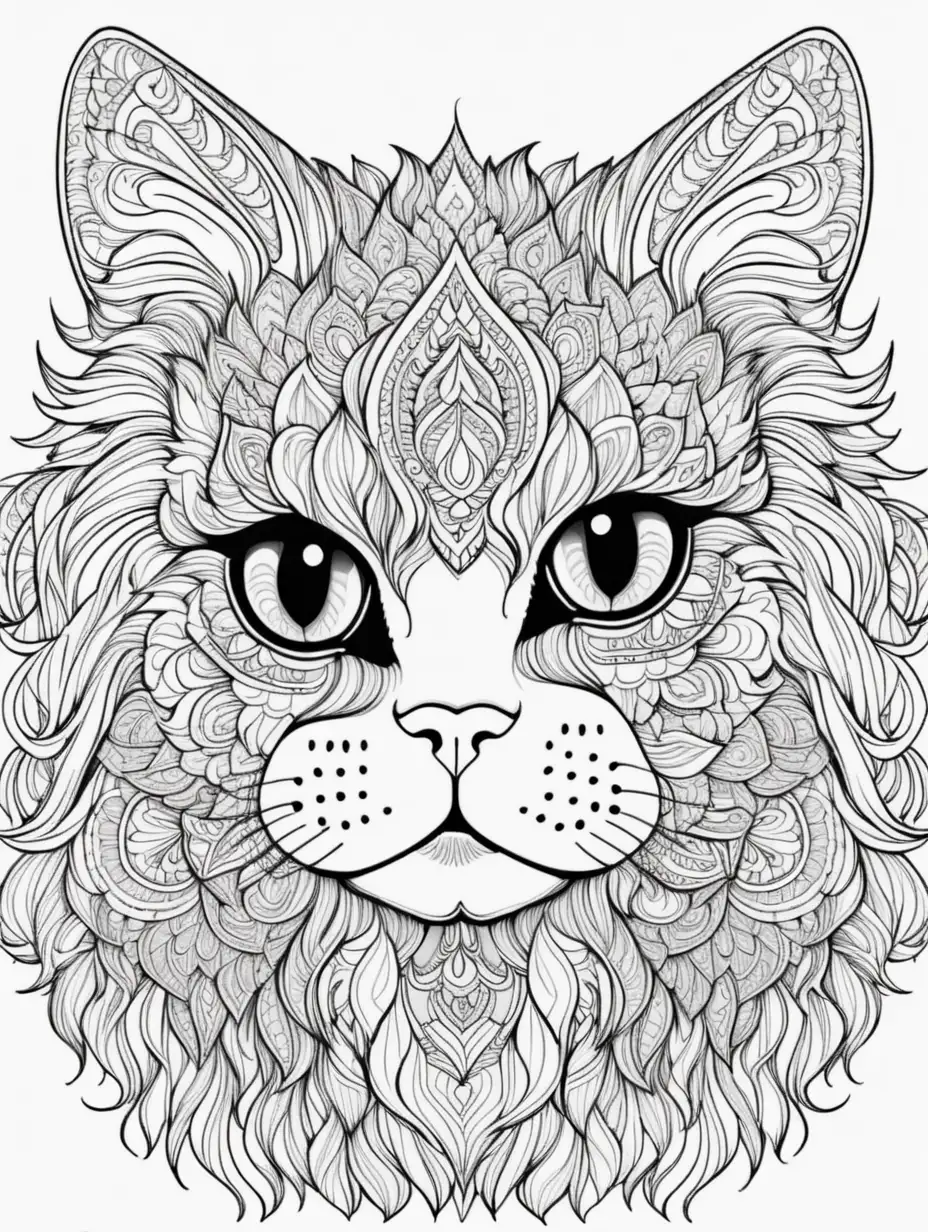Persian Cat Head Mandala Coloring Book Vector Art