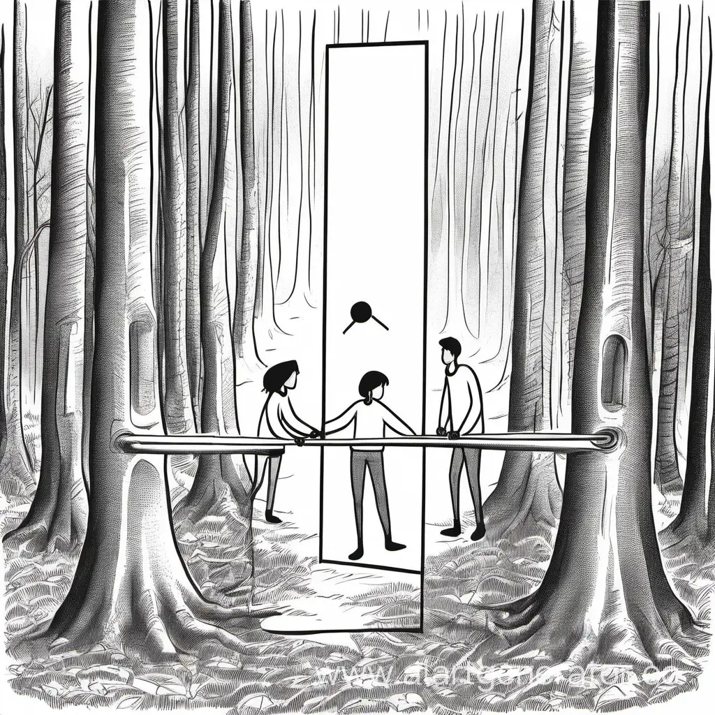 на картинке надо нарисовать двух людей, которые пытаются пройти через препятствие в лесу, они общаются, один понимает второго, также где-нибудь должно стоять зеркало