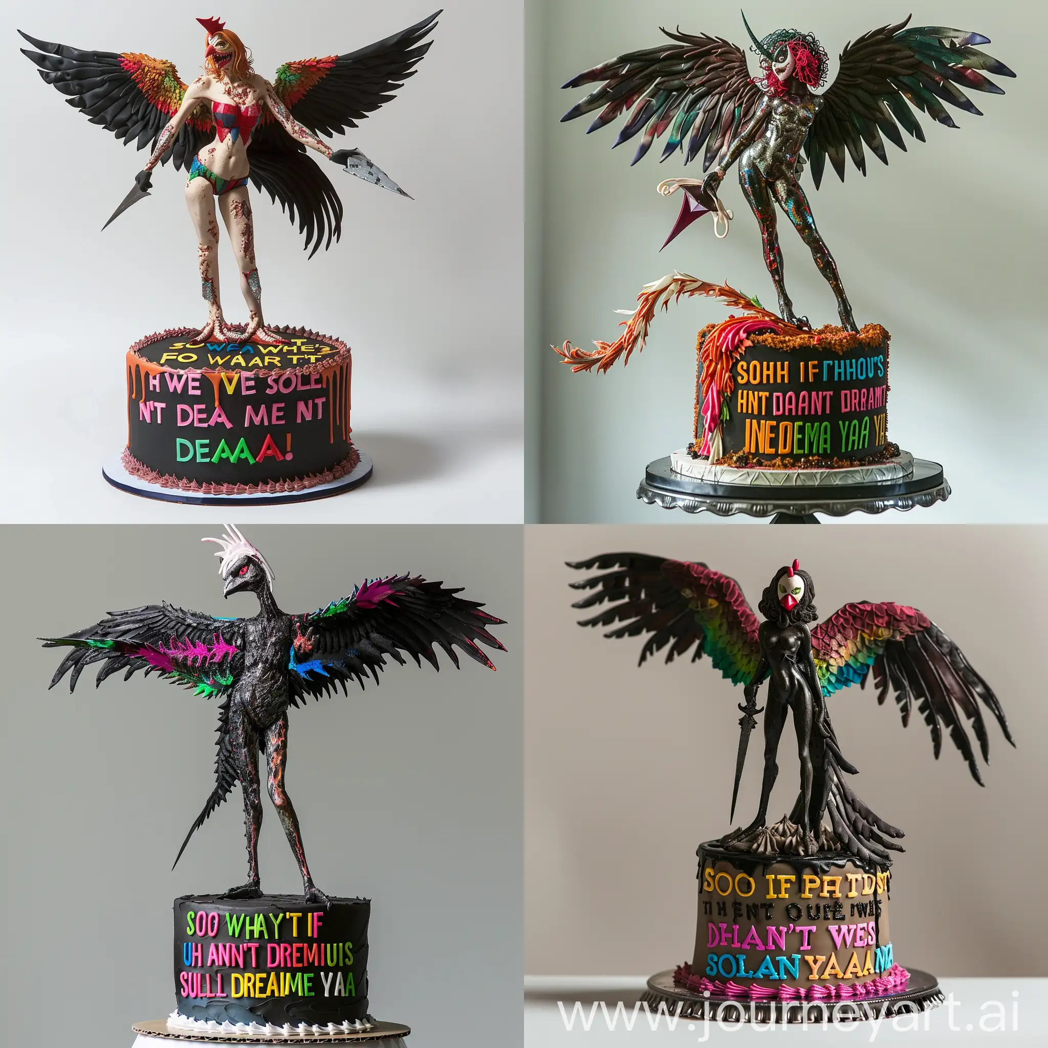Colorful-SharpWinged-Killer-Chick-Standing-on-Dreamy-Cake