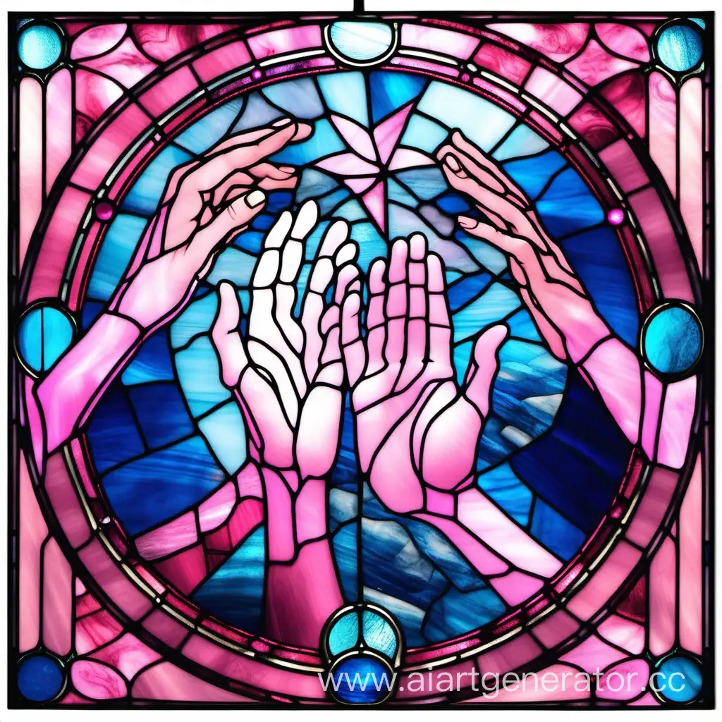 Magical-Blue-Stone-Enchanting-Hands-in-Pink-Stained-Glass