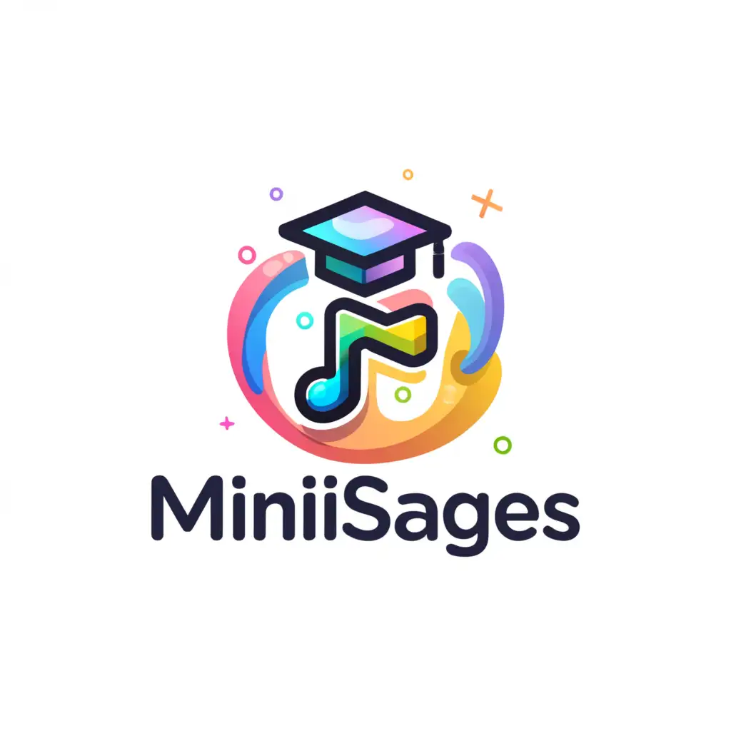 a logo design,with the text "MINI SAGES
", main symbol:colorful and playful, kids, music, video, learn,Moderate,be used in Education industry,clear background