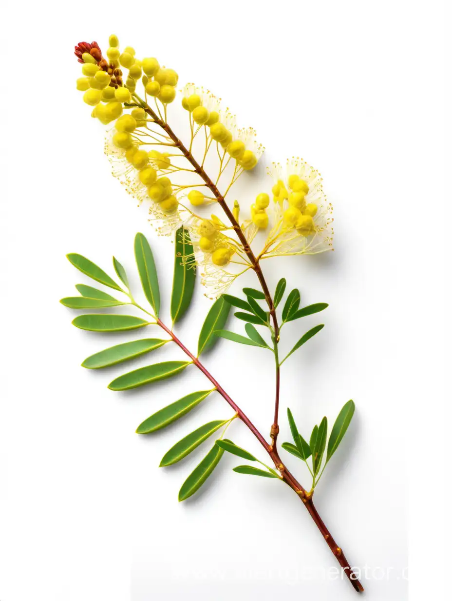 Botanical wild Acacia flower on white background