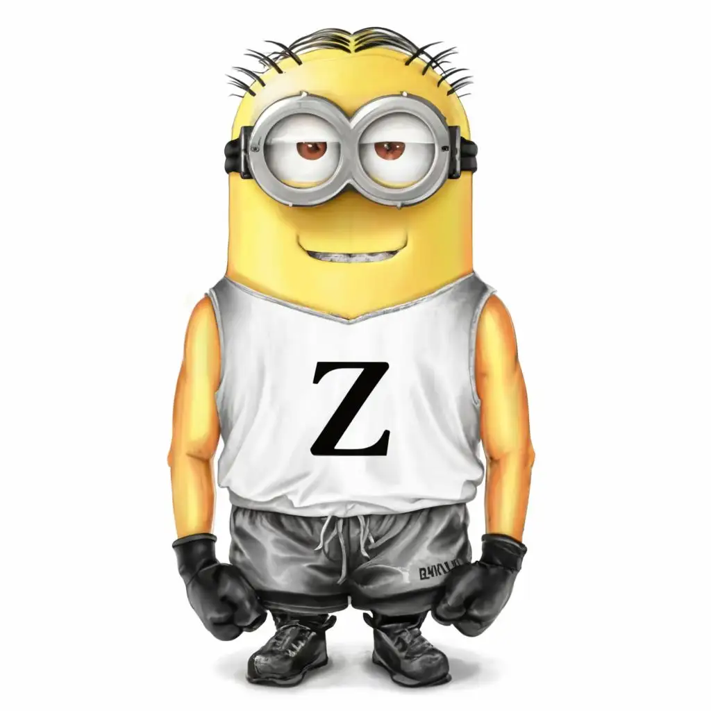 A pumped-up minion for Russia with a letter on his T-shirt z