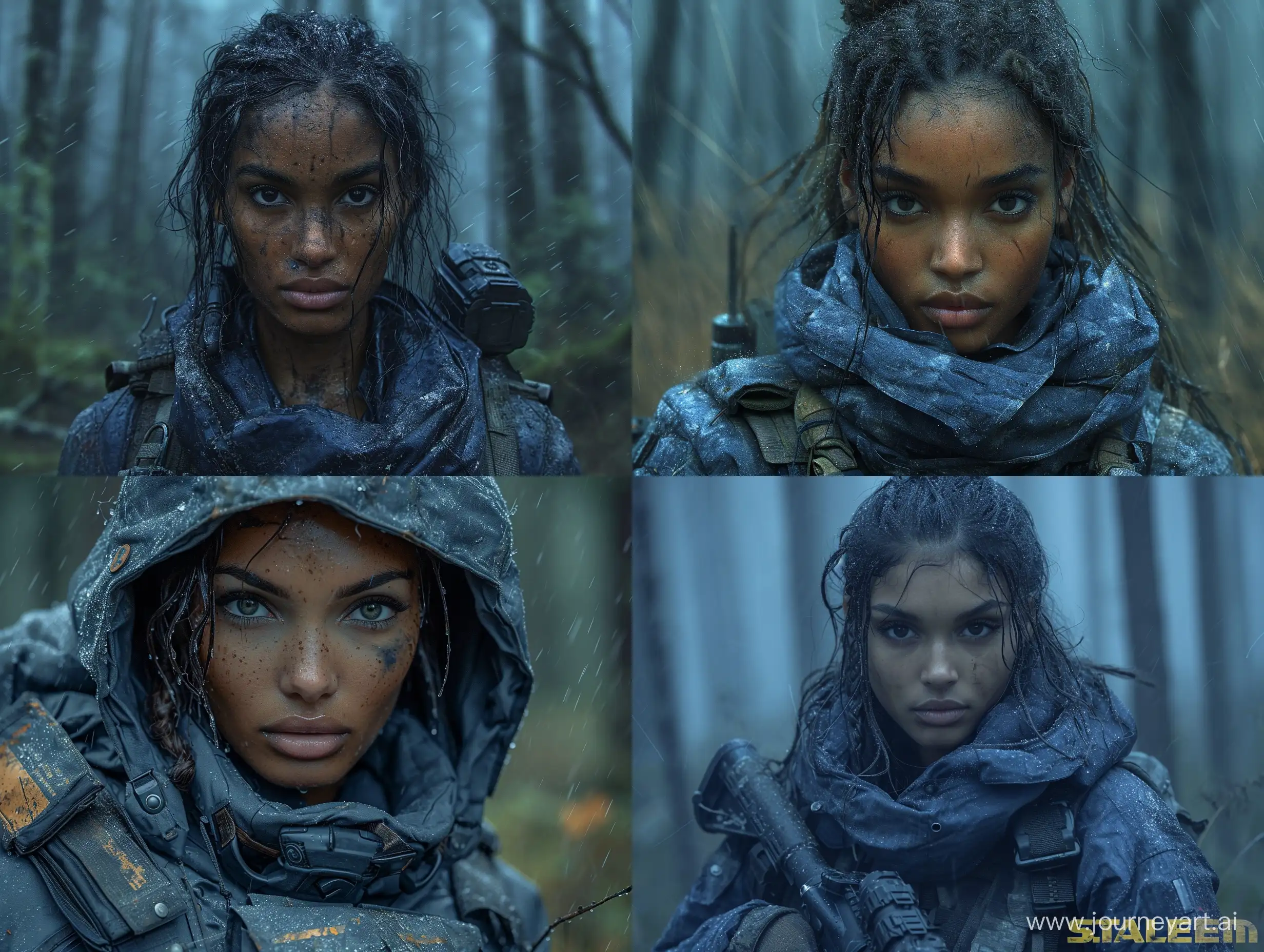 Stunning-Mulatto-Female-Mercenary-in-Dark-Tactical-Gear-Amidst-Dark-Forest