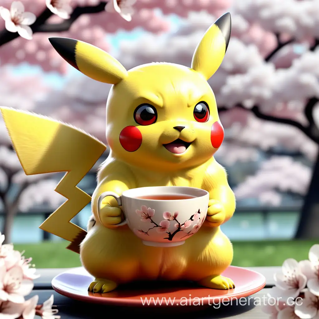 Pikachu-Enjoying-Cherry-Blossom-Tea