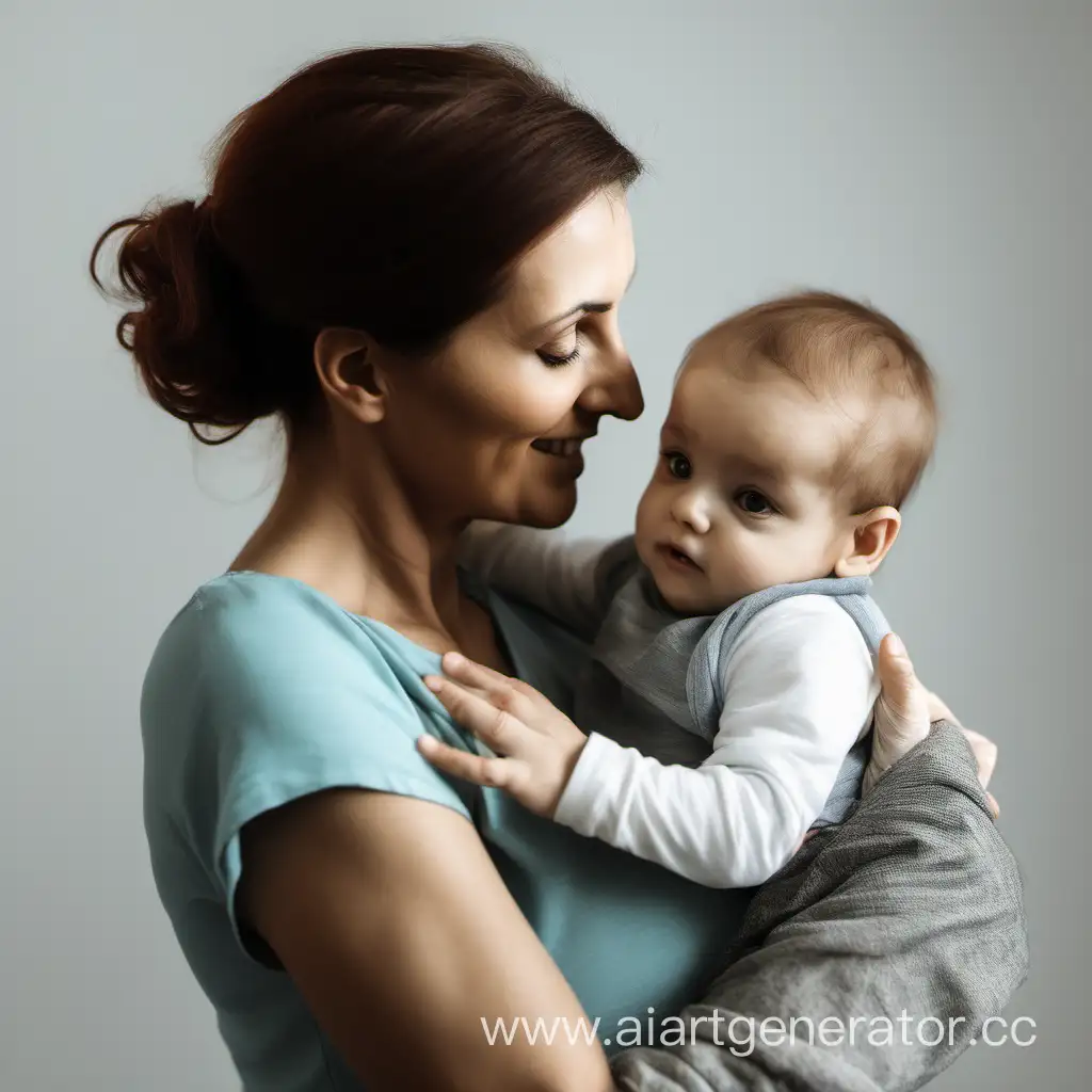 мама держит ребенка на руках и смотрит на него