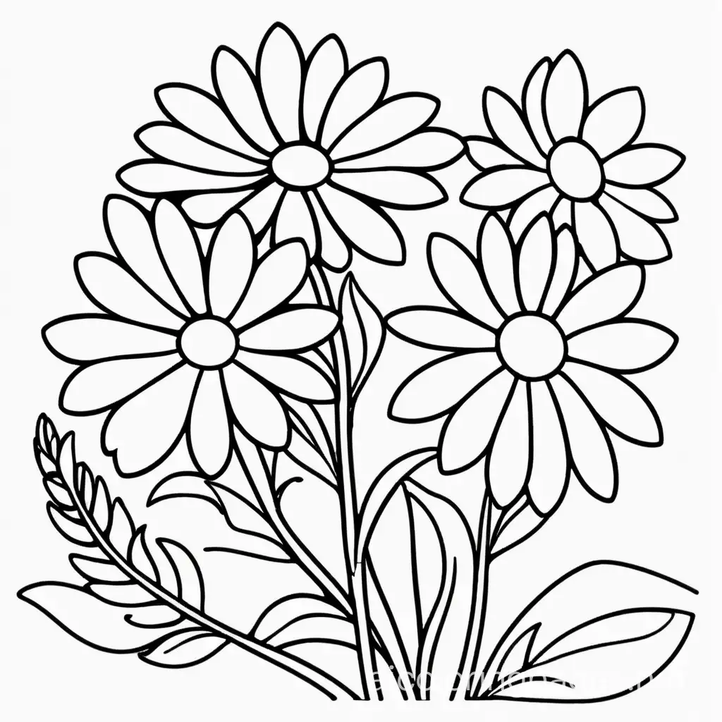 flower, simple, Coloring Page, black and white, line art, white background, Simplicity, Ample White Space. The background of the coloring page is plain white to make it easy for young children to color within the lines. The outlines of all the subjects are easy to distinguish, making it simple for kids to color without too much difficulty