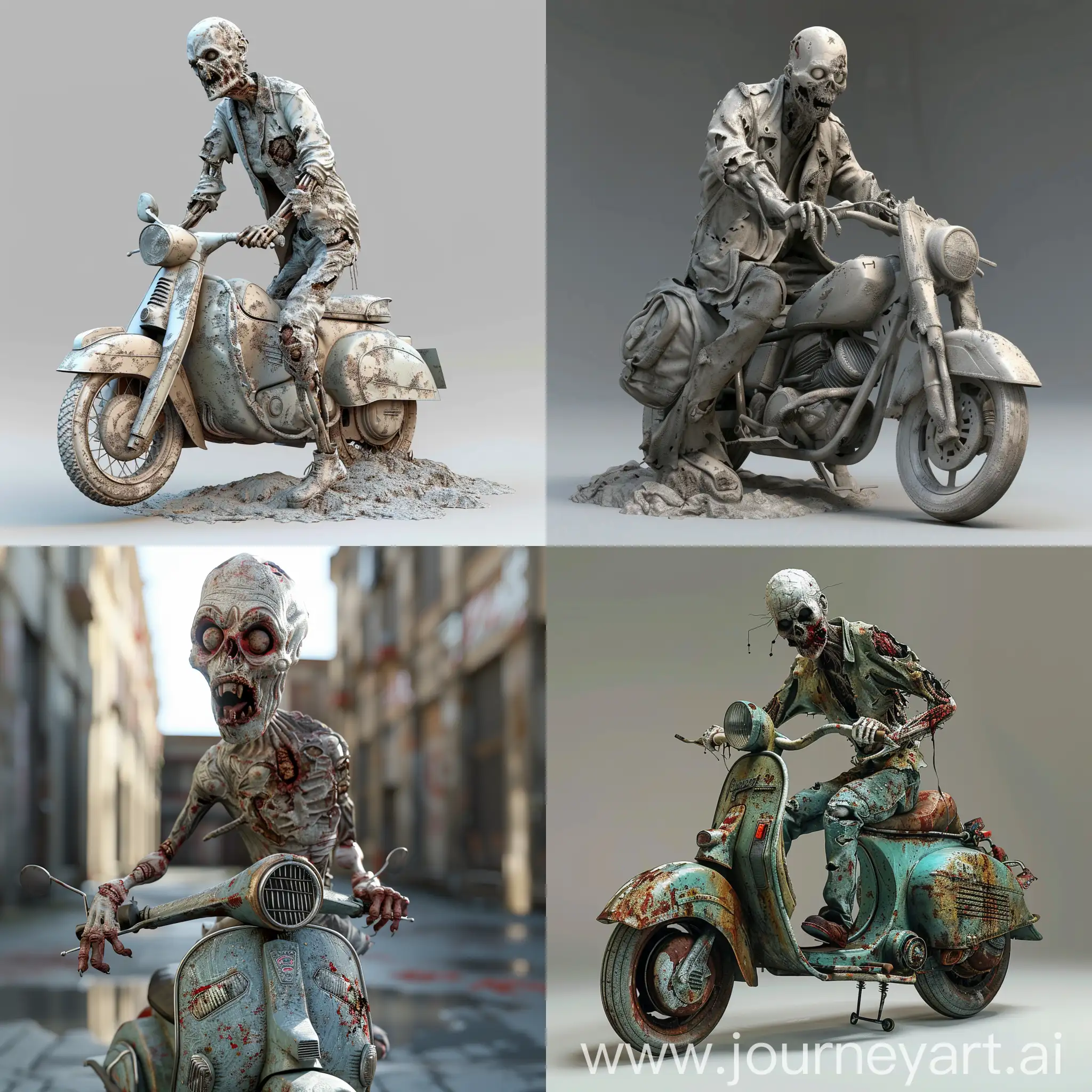 Zombie on a motorbike mute colours 3d creepy 