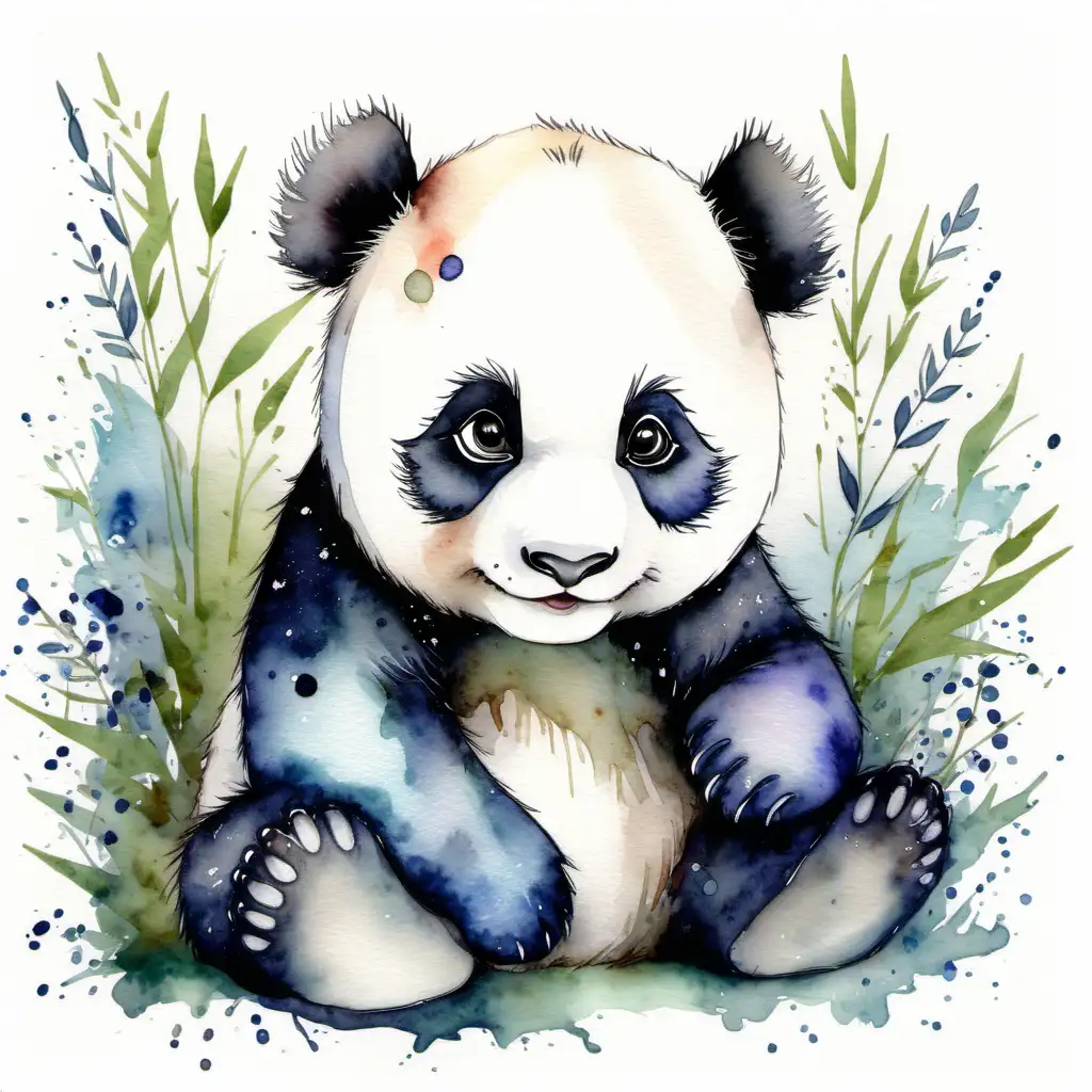 Panda cub jolly good happy watercolour painting artwork beautiful magical enchantment 