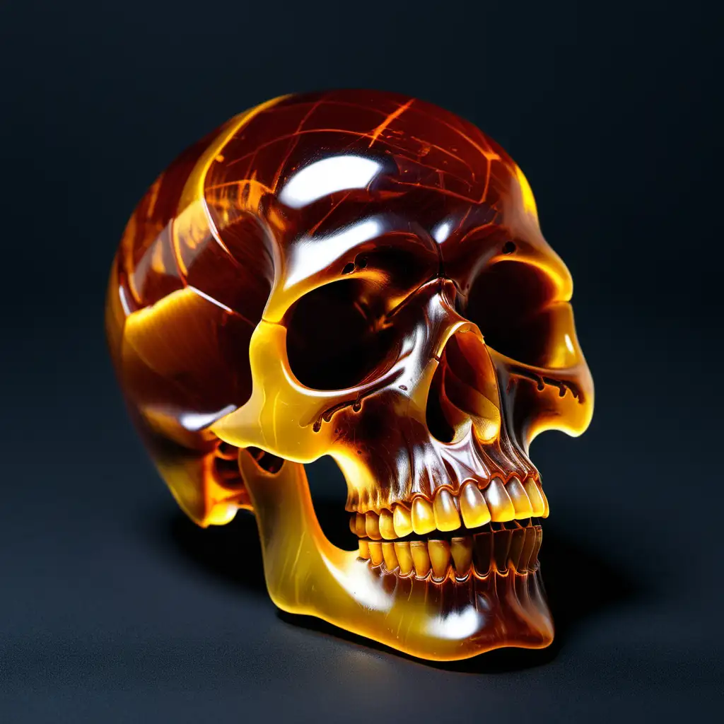 Mystical Amber Skull Sculpture Enigmatic Artifact with Intricate Details