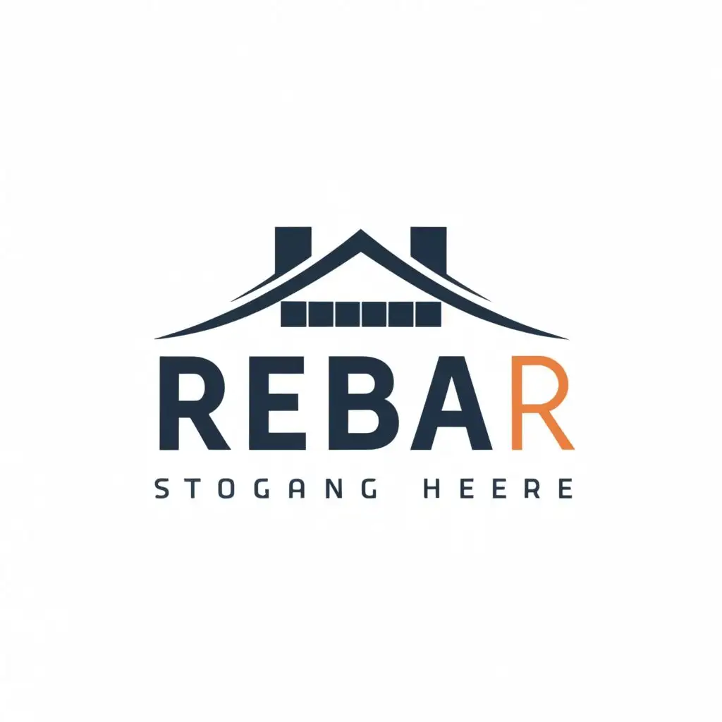 logo, houses, with the text "Rebar", typography