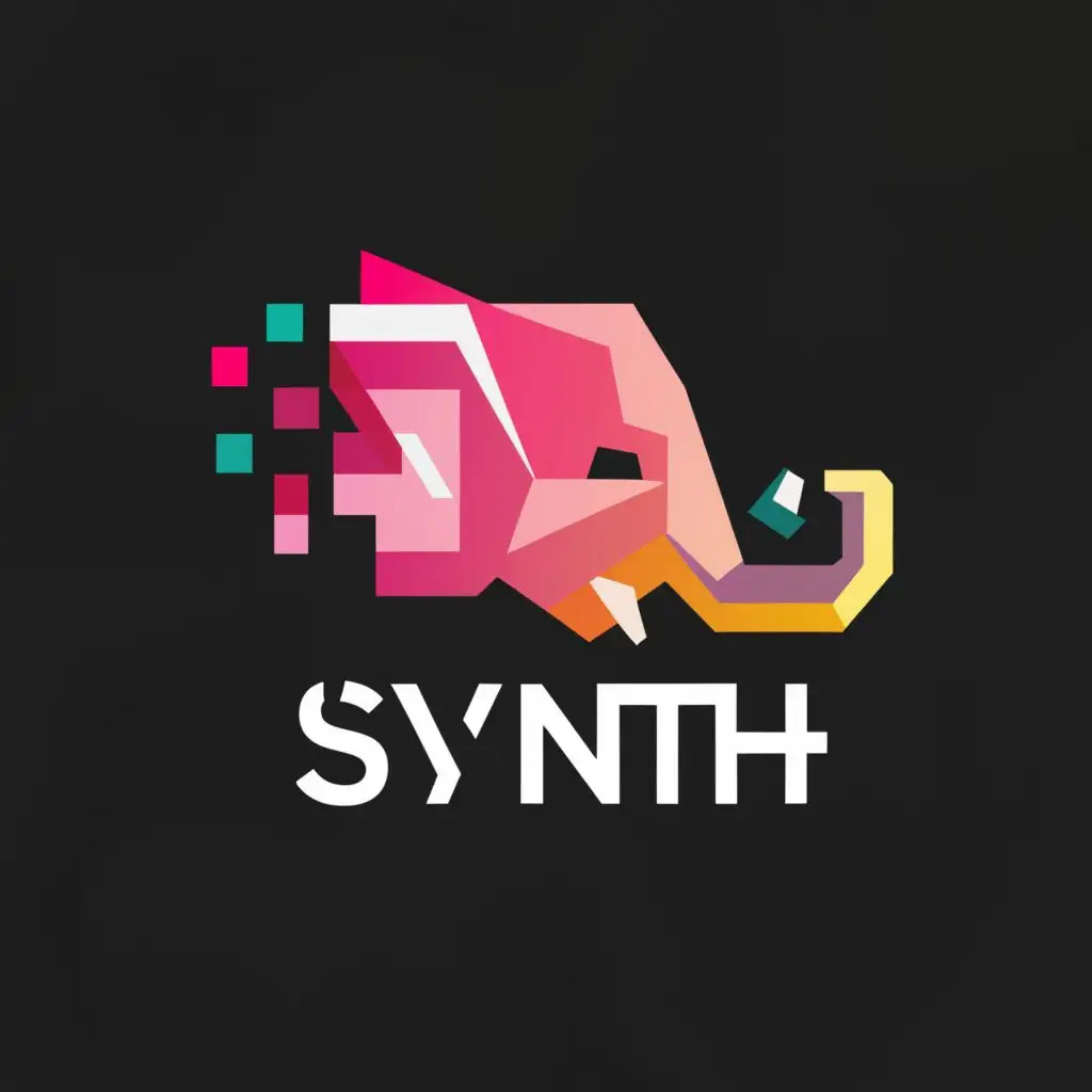 LOGO-Design-For-Synth-Retro-Pixelated-Pink-Elephant-Head-with-90s-Vibe-Typography