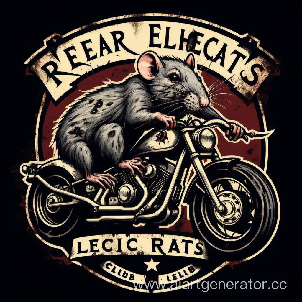 Create a motorcycle club logo with jock rats, as realistic, harsh and brutal as possible. There must be 3 rats on motorcycles. The name of the club is "Rear echelon rats".