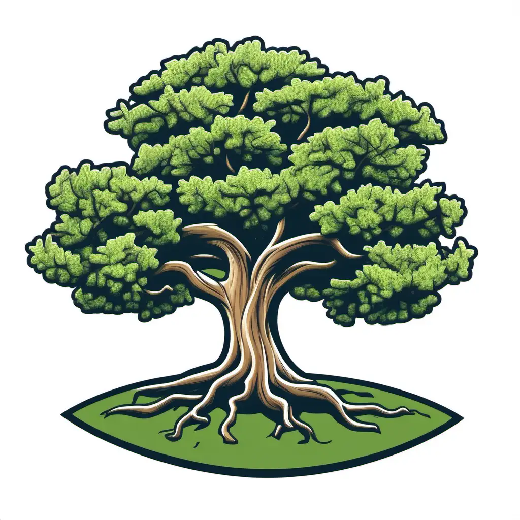 cartoon live oak tree, should look like a logo design, on a white background, should be very minimal