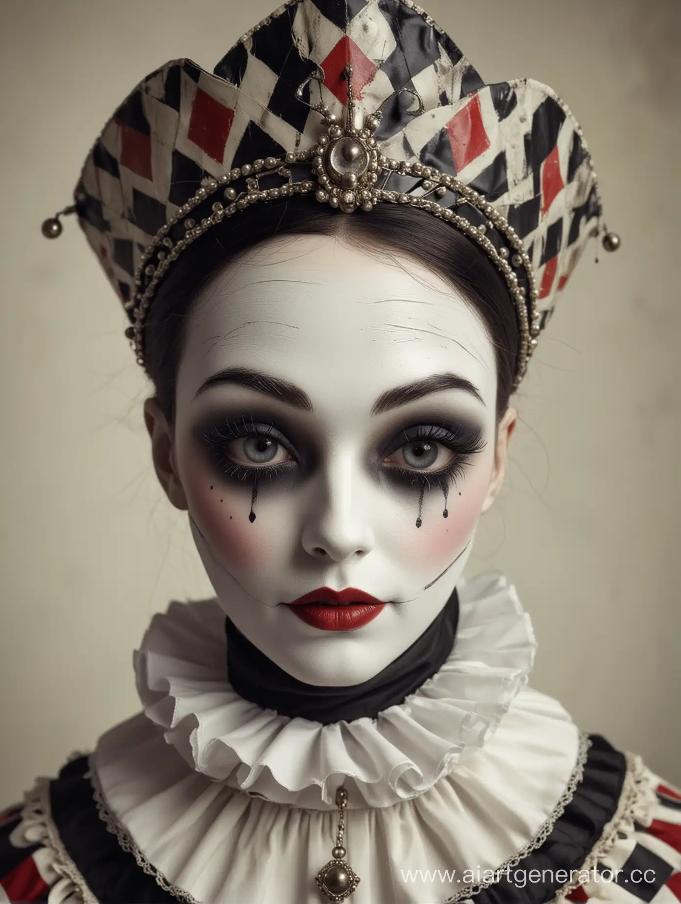 Harlequin-and-Pierrot-Dolls-with-Varied-Emotions-and-Decorative-Makeup